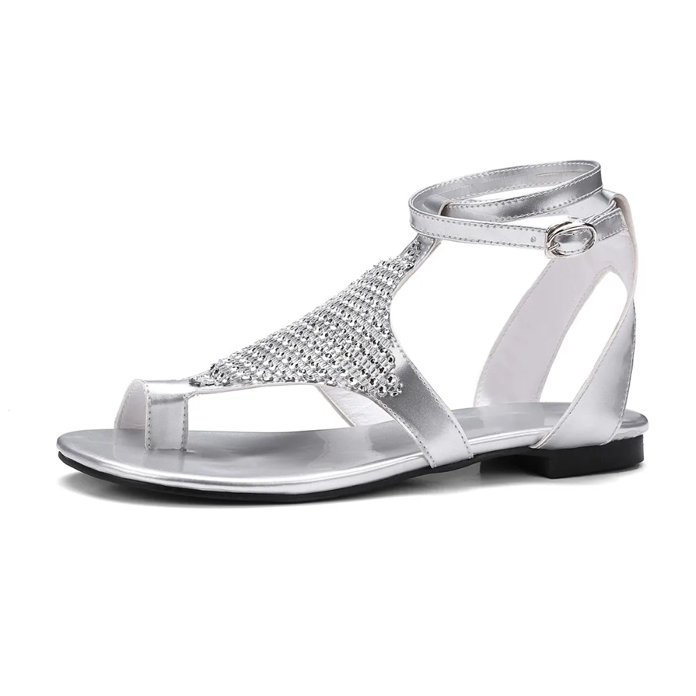 

Fashion Ankle Strap Flat With Sandals Women Summer Buckle Strap Flat Heels Casual Whoes Ladies Golden Silver Pink Green