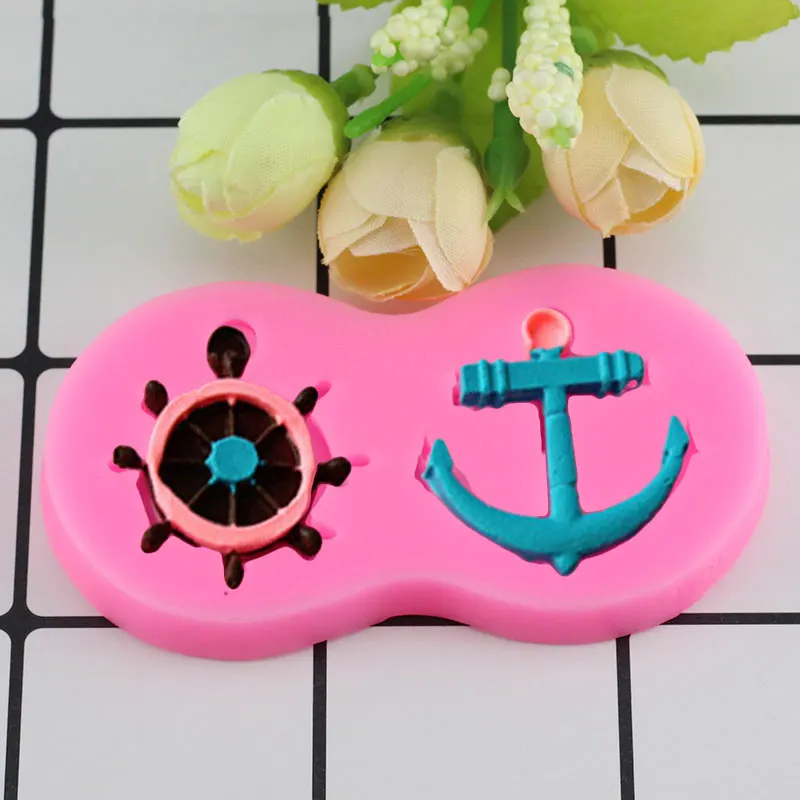 

Mujiang Anchor Rudder Wheel Ship Shape Silicone Mold Fondant Sailor Nautical Forms Cookie Chocolate Mold Cake Decorating Tools