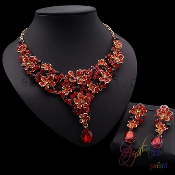 

Yulaili P[revalent Red Color Cubic Zircon Copper Ladies Crystal Jewelry Sets