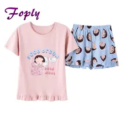 Foply пижамы для Для женщин комплект из двух предметов пижамы розовый короткий рукав с буквенным принтом гриба низ топ и шорты с рисунками