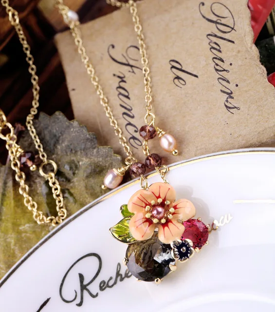 Online High End Turkey Jewelry Hot Sunny Beach Pendant High End Turkey Jewelry Hot Sunny Beach Pendant Necklace Enamel Flowers Factory Whole