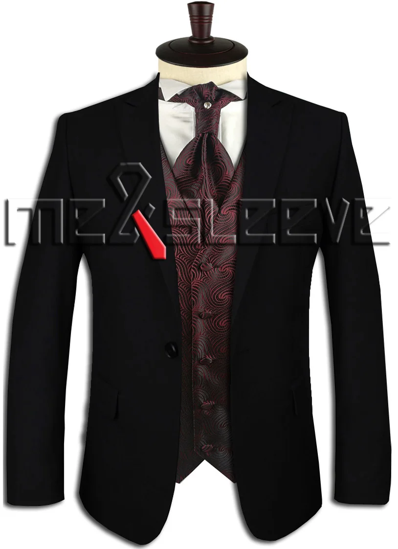 Одиночный мужской жилет темно-красный жилет с узором(жилет+ галстук-бабочка+ платок+ запонки