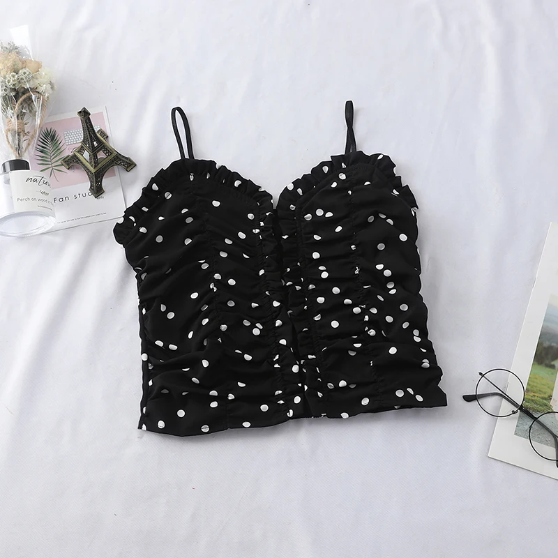 MUMUZI Мода в горошек майки Для женщин сексуальная спагетти ремень плетеный жилет топы черный блузки с защипами камзол внутренний рубашка