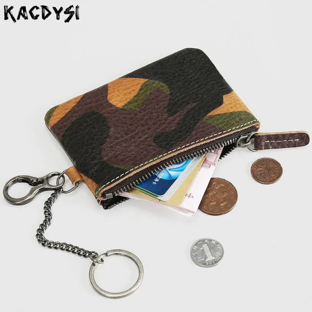 Genuine Cow Leather Mini Men Coin Purse Men's Retro Thin Zipper Small