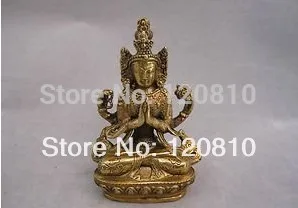 

Tibet Bronze Four Arms Kwanyin Bodhisattva Chenrizig Buddha Statue Figurines