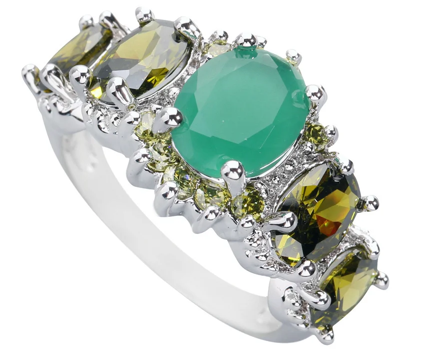 

Helpful Green Stone 7*9mm Semi-precious Stone Silver Cool For Women Ring Q1750
