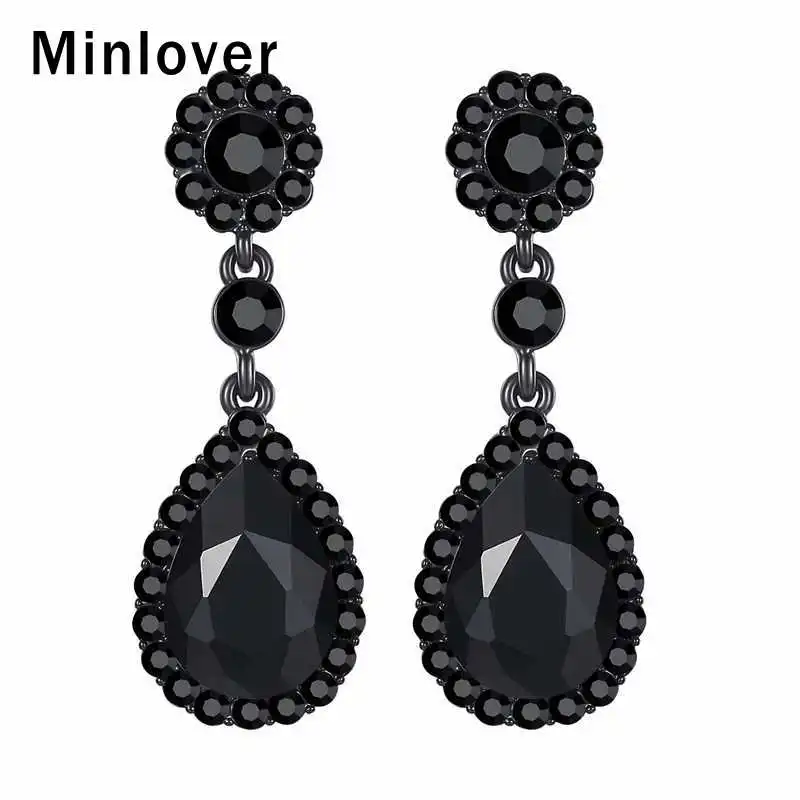 Классические висячие серьги Minlover для невесты с черным австрийским кристаллом