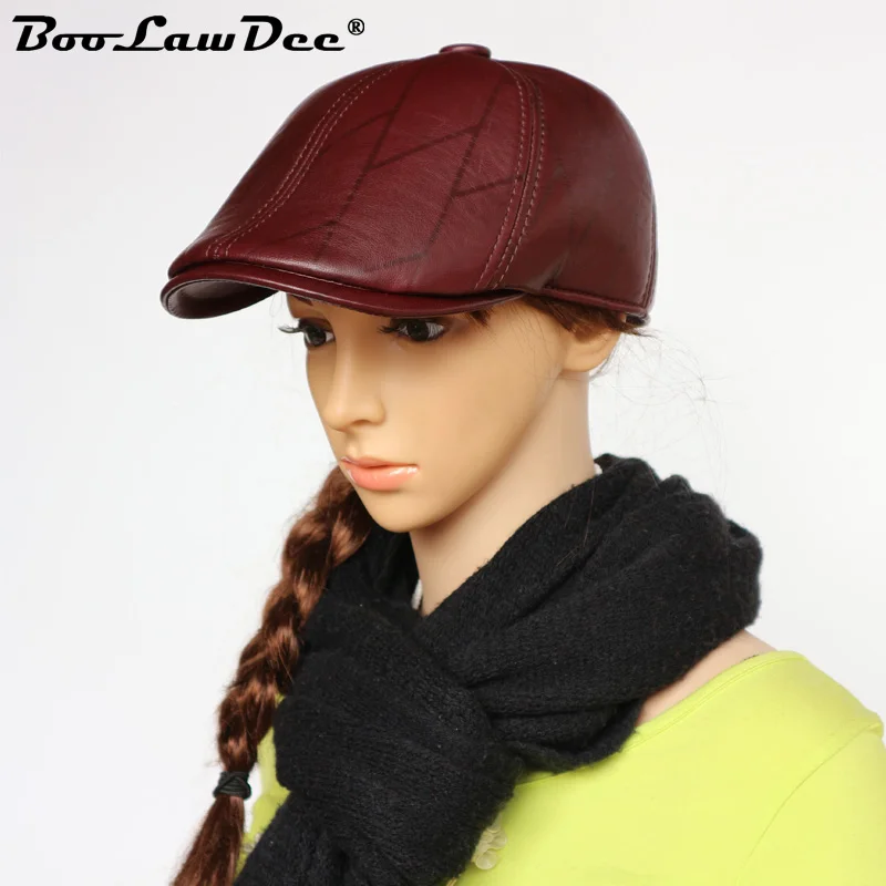 

BooLawDee Fashionable real sheepskin leather visor hat adult unisex men women casual cap striped black purple L XL XXL M771
