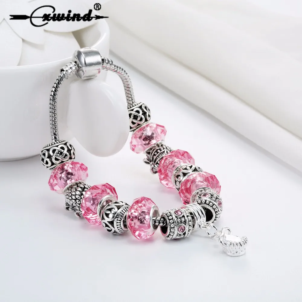 

Cxwind New Red Murano Glass Beads Bracelet Heart Charm Bracelet Bangles Knot Heart Beads Bracelets for Women Snake Chain Gift