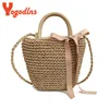 Yogodlns new arrive Handmade Straw Bags Ribbons Bowknot Beach Knitting Handbags Tote Shoulder Bag ► Photo 2/6