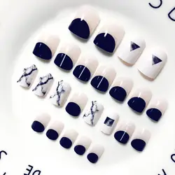 Модные мрамор дизайн 24 шт./компл. DIY Искусственный Короткие Полное покрытие искусственные ногти книги по искусству Совет