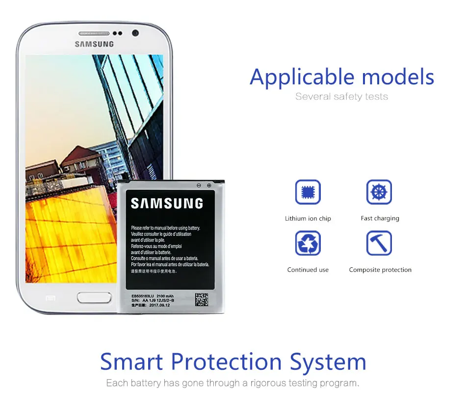 samsung Replacemt аккумулятор EB535163LU для samsung Galaxy Grand Duos i9082 i879 i9080 i9168 i9118 Neo+ i9060 2100 mAh