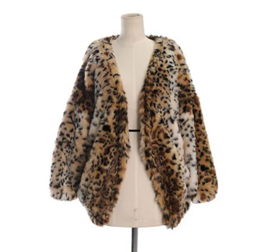 Boyfriend, v-образный вырез, мохнатые леопардовые куртки из искусственного меха норки, зимняя женская куртка с рукавом-фонариком, Свободное пальто из искусственного меха, верхняя одежда - Цвет: leopard