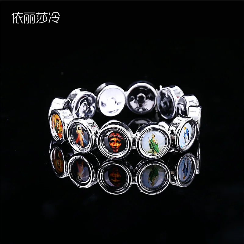 

Catholic round plastic high quality gold and silver rosary beaded bracelet. Jesus Christ fashion casual bracelet
