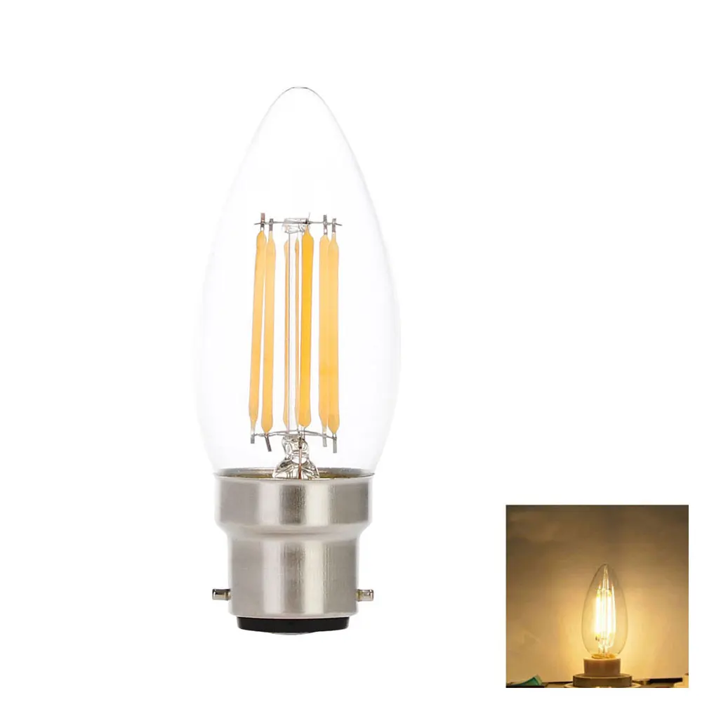 Светодиодный светильник с нитью накаливания B22 байонетная база 2 Вт 4 Вт Свеча лампа 220 В C35 светодиодный светильник для хрустальной люстры светильник ing теплый холодный