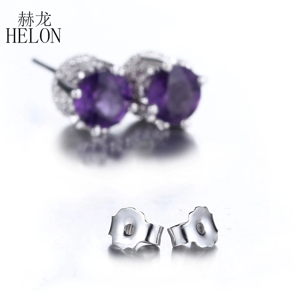 HELON Solid 10K белое золото 1.6ct настоящие натуральные серьги с аметистом для свадебное кольцо для женщин арт-деко романтические драгоценности