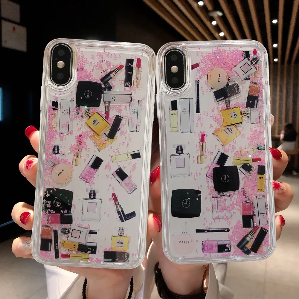 Variety Perfume Lipstick Pattern Pink Glitter Quicksand Transparent Silicone Soft Cover For Iphone X 8plus Xs 6s Xr Xs Max 7plus Fitted Cases Aliexpress