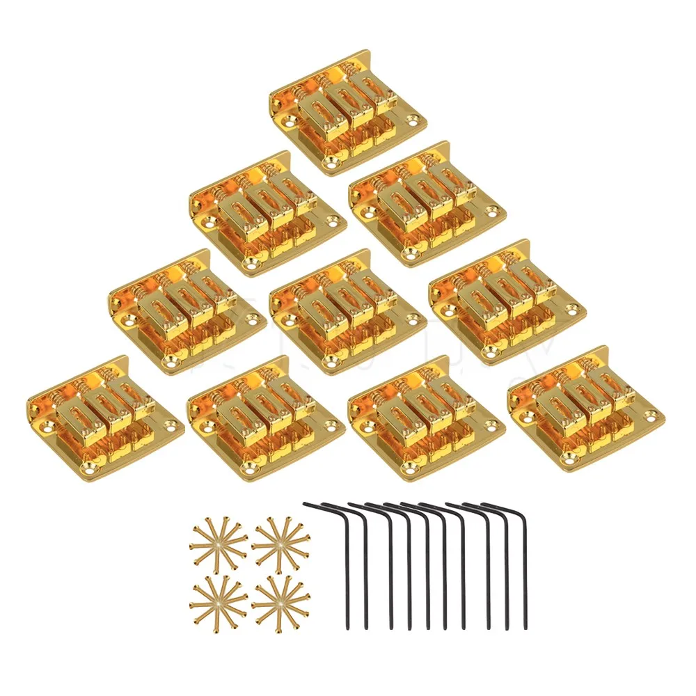 

Yibuy 10x Zinc Alloy 3 String Electric Cigar Box Guitar Bridge Tailpiece Golden
