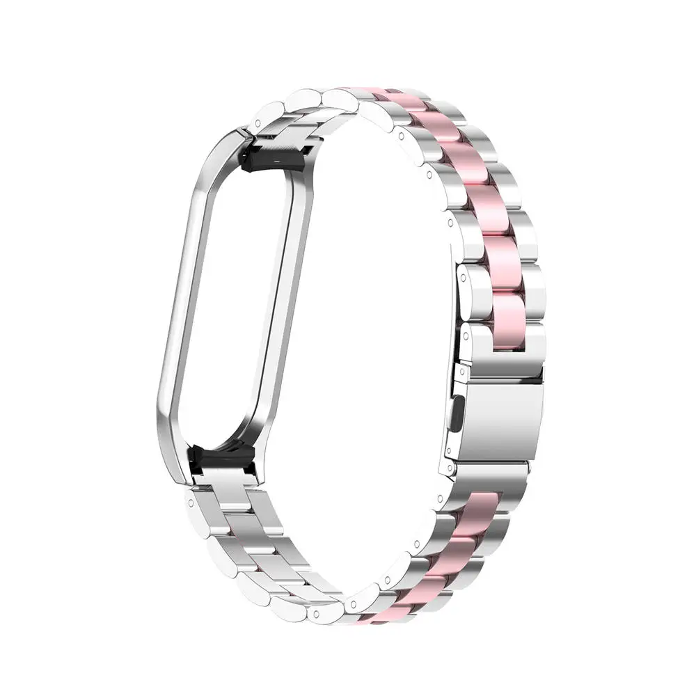 new Stainless steel mi 3 wrist strap for xiaomi mi band 3 4 metal watch band smart bracelet miband 3 belt replacement+Metal Case - Цвет ремешка: Middle Pink