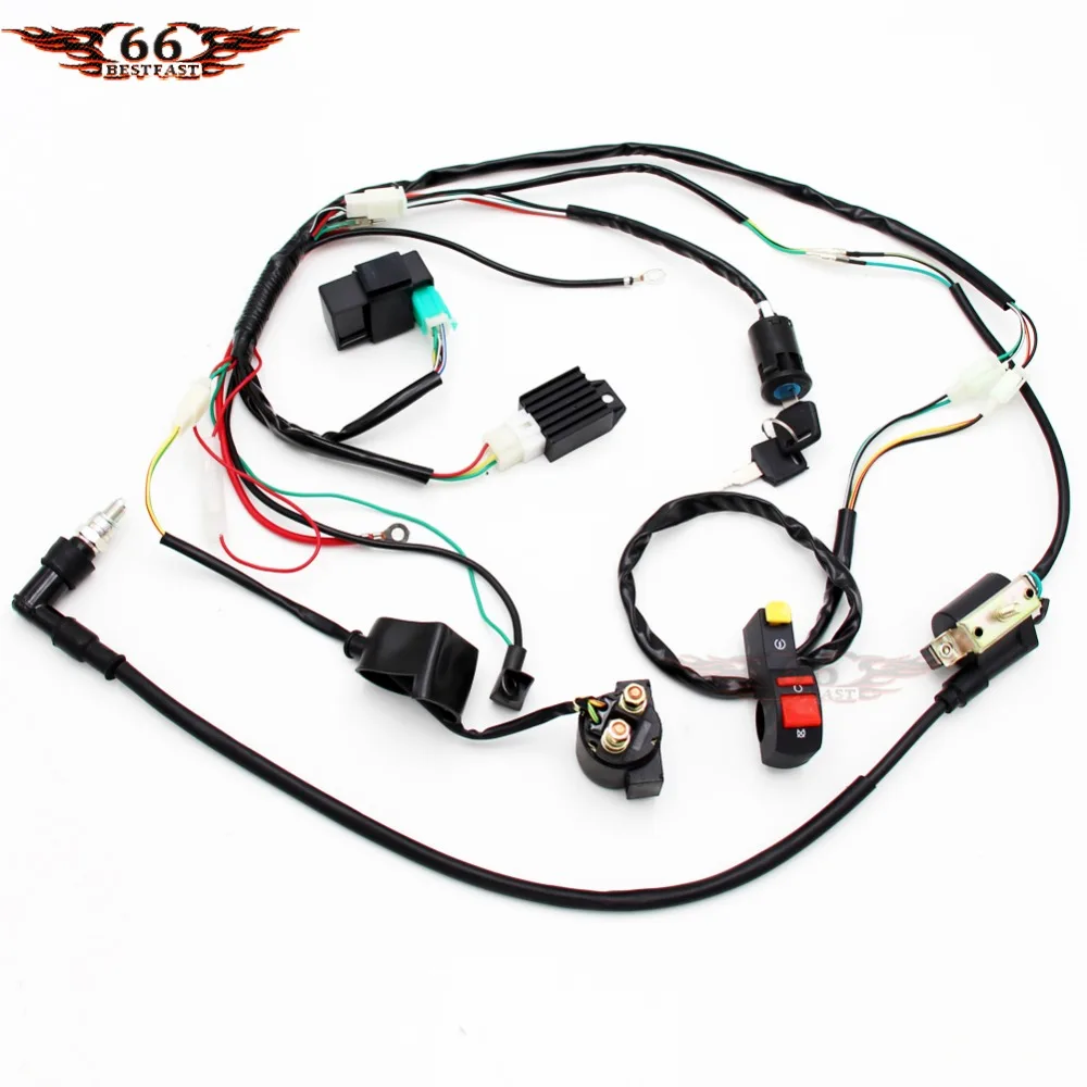 

ATV Quad Full Wiring Harness Loom Solenoid Coil Regulator CDI Spark Plug 50cc-125cc Chinese Dirt Pit Bike Go Kart NEW