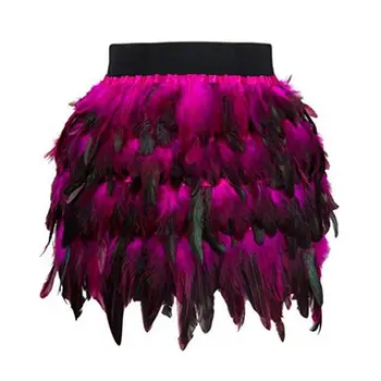 

2018 Rainbow Feathers Mini Skirts Womens Winter High Waist Pleated Skirt Female Bandage Tweed Bodycon Skirt F2