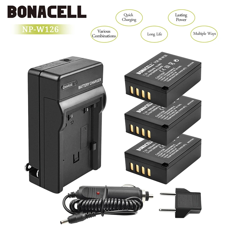 

bonacell 3pcs NP W126 NP-W126 NP-W126S Battery Charger for Fujifilm X-M1 X-A1 X-T1 X100F X-T2 X-A10 X-E2S X-T20 HS30EXR X-Pro2