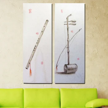 

Handpainted Erhu Flute Musical Instruments Chinese Style Chinese Home Furnishing Living Room Study Hotel oil painting on canvas
