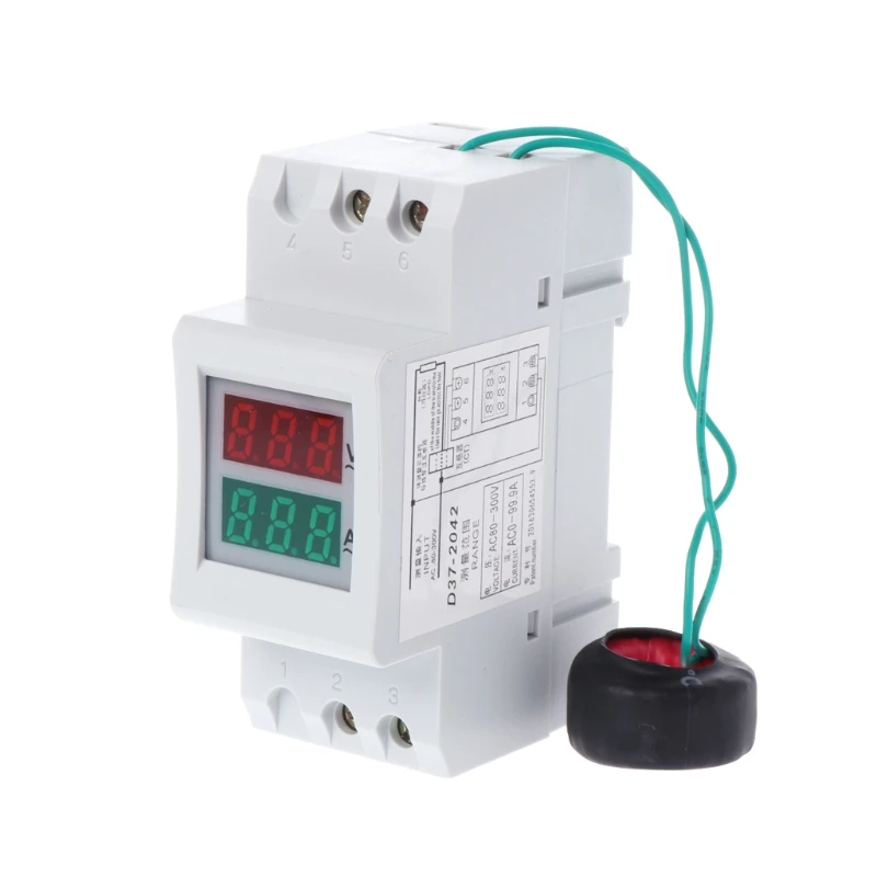 

NEW 2P 36mm Din Rail Dual LED Voltage Current Meter Voltmeter Ammeter AC 80-300V 250-450V 0-100A H15