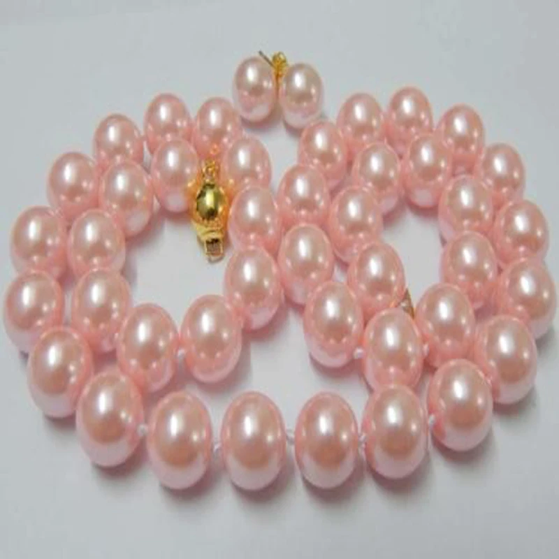 

New 10mm Baby Pink South Sea Shell Pearl Necklace Earring 18''Set AAA 6622