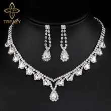 Treazy Модные прозрачные Наборы свадебных ювелирных изделий слезы Дизайн колье Цепочки и ожерелья Серьги Свадебная вечеринка Ювелирные наборы для Для женщин