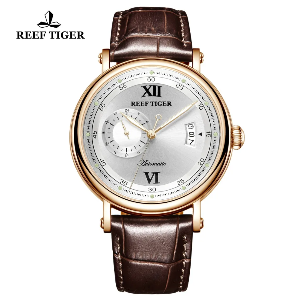 Новые Риф Тигр/РТ мужские роскошные модельные часы дизайн креативные часы розовое золото Miyota механические часы кожаный ремешок RGA1617-2