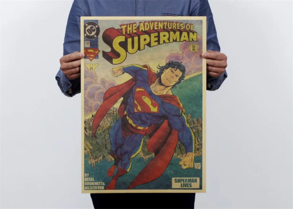 

Classic Vintage Superman Poster Home Decor Painting Retro Kraft Paper Wall Sticker 51x35cm