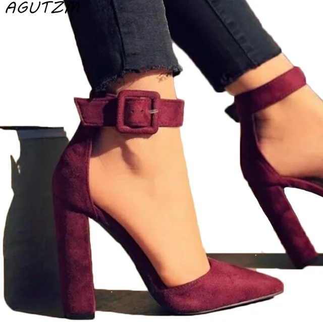 AGUTZM Buckle Strap High Heels Sandals Women Pointed Toe Concise Dress Sandals Classic Square Heels 12CM Women Pumps Size35-43