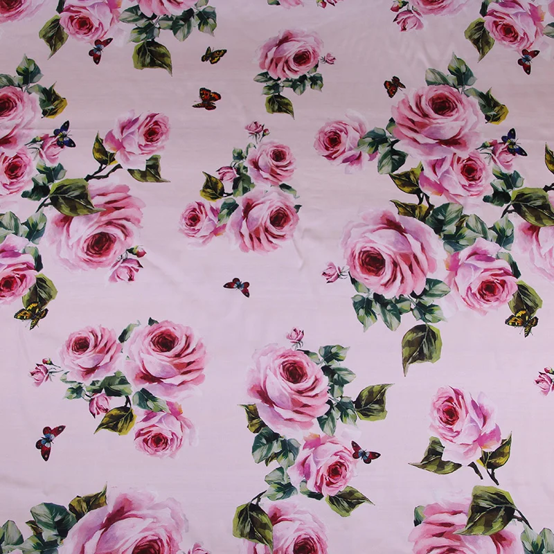 pink rose print 120cm width pure silk satin fabric,19mm natual mulberry