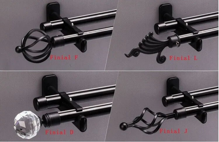 Высококачественные 22 мм Диаметр металлические рейки черного цвета 100 см Длина двойной карниз наборы