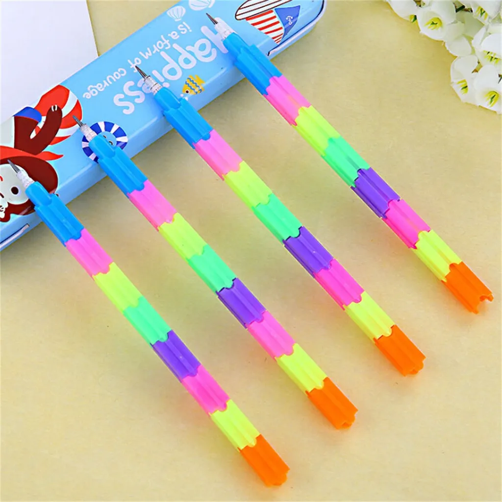 

12Pcs Creative Rainbow Multi-function Building Block Pencil Variety Transform Multicolor Pencil Suitable For Children Over 3