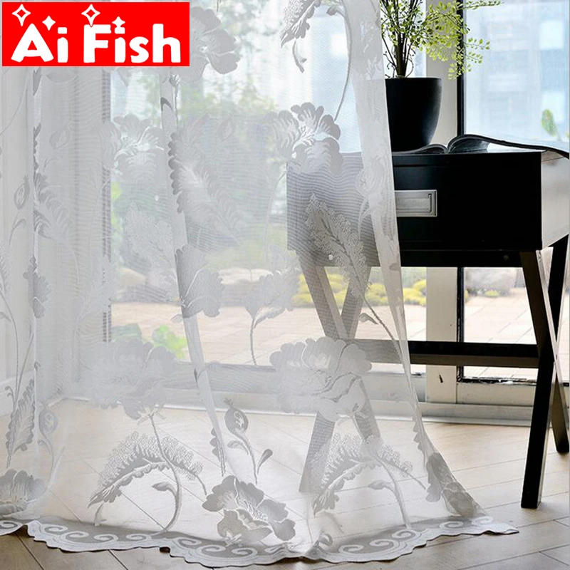 

Europe White Simple Mesh Jacquard Window Screens Sheer Fabrics Curtains For Living Room Home Textiles Windows Panels WP101#30