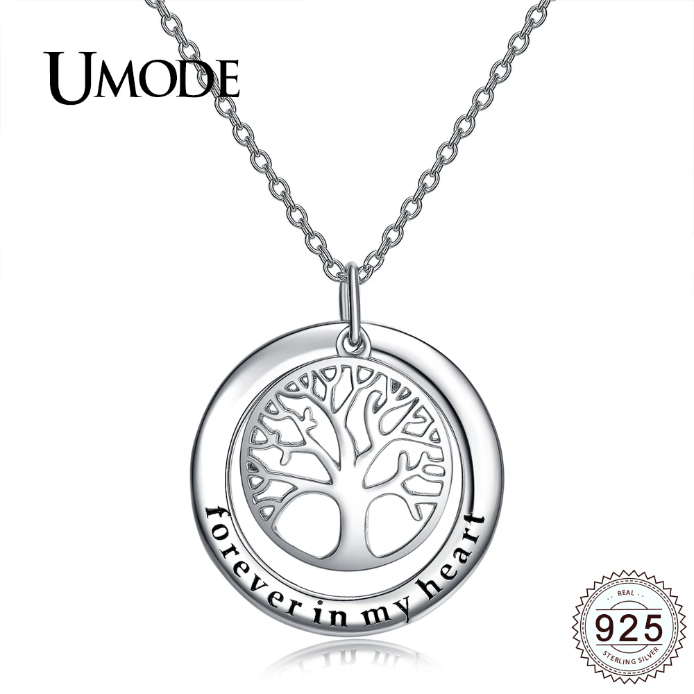 

UMODE Solid 925 Sterling Silver Tree of Life Necklace Pendant for Women Silver Jewelry Charm Initial Letter Collars Gift ULN0217