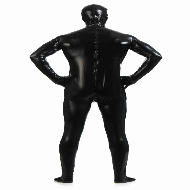 Shiny Metallic Bodysuit  Spandex Zentai Costume Tight Suit Black XXL