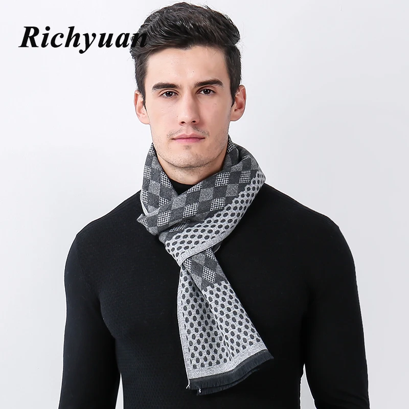 Fashion Design Plaid Scarves Winter Men's Cashmere Scarf Luxury Brand