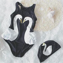 Дети Белый лебедь Купальники для малышек летние для маленьких девочек пляжная одежда Одна деталь купальник с Одежда заплыва Кепки