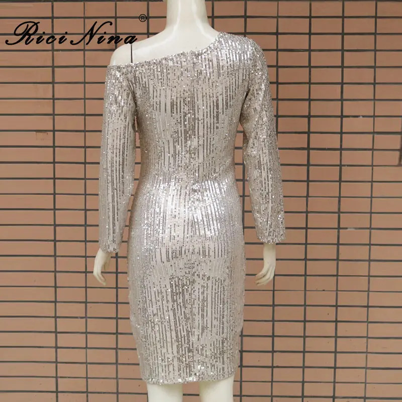 RICININA New Women Dress Woman Slash Neck Long Sleeve Sequins Straight Bodycon Party Dress Woman Elegant Club Dresses Vestidos RICININA New Women Dress Woman Slash Neck Long Sleeve Sequins Straight Bodycon Party Dress Woman Elegant Club Dresses Vestidos