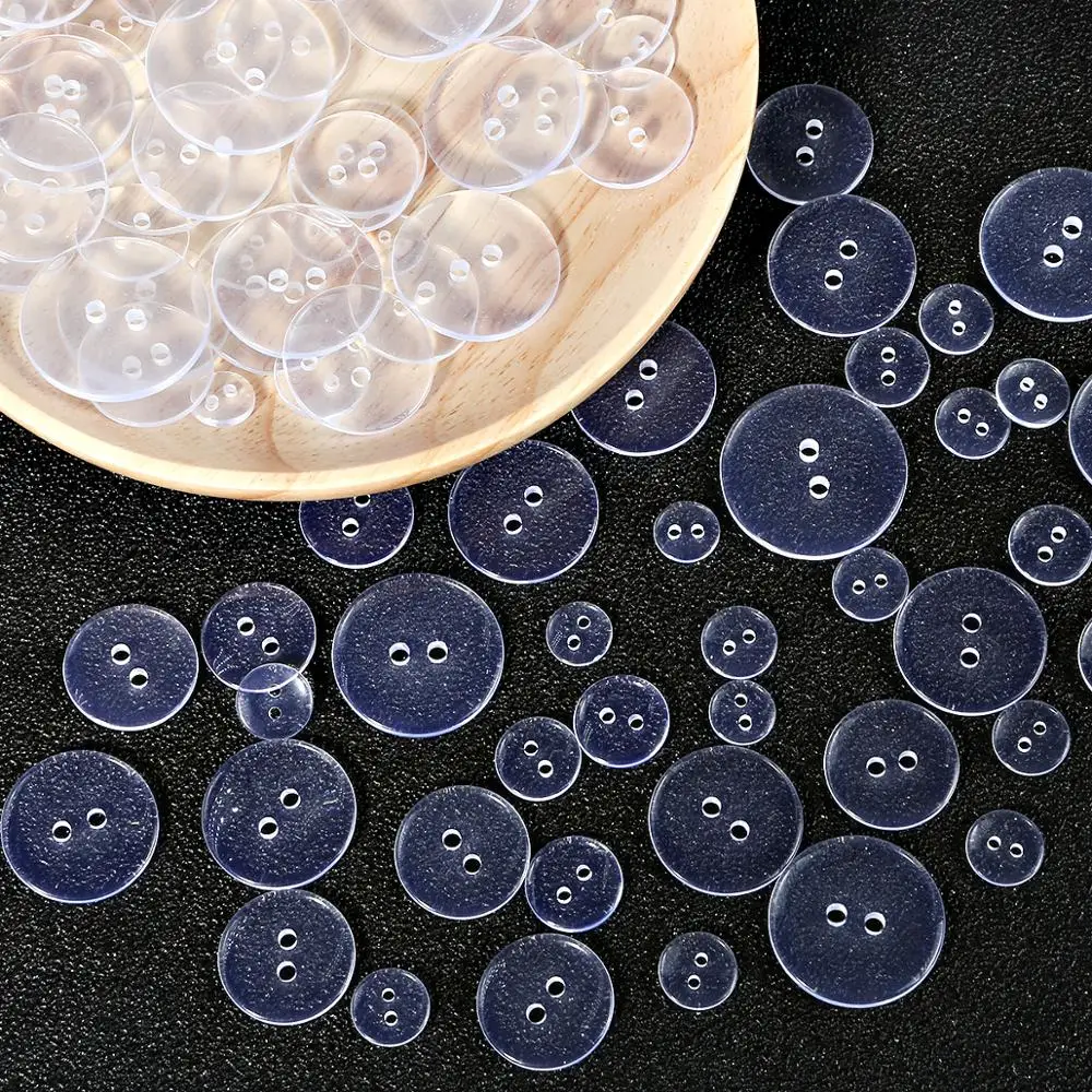 

30/50/100Pcs 9-25 mm Plastic Resin Transparent Sewing Buttons Scrapbooking Round Two Holes Button Clothing Crafts Accessories