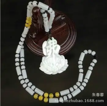 

Pure manual sculpture Lotus Buddha word pendant Charm men and women style collocation barrel bead necklace