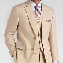 Высокое качество бежевый для свадьбы и выпускного Смокинги для женихов Формальные Бизнес Best Для мужчин Костюмы индивидуальные комплект из 3 предметов Костюмы для жениха утро Костюмы