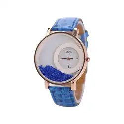 Reloj Mujer Элегантные женские кожаные часы зыбучие пески горный хрусталь Кварц Браслет наручные часы Высокое качество женские подарки Мода HK и