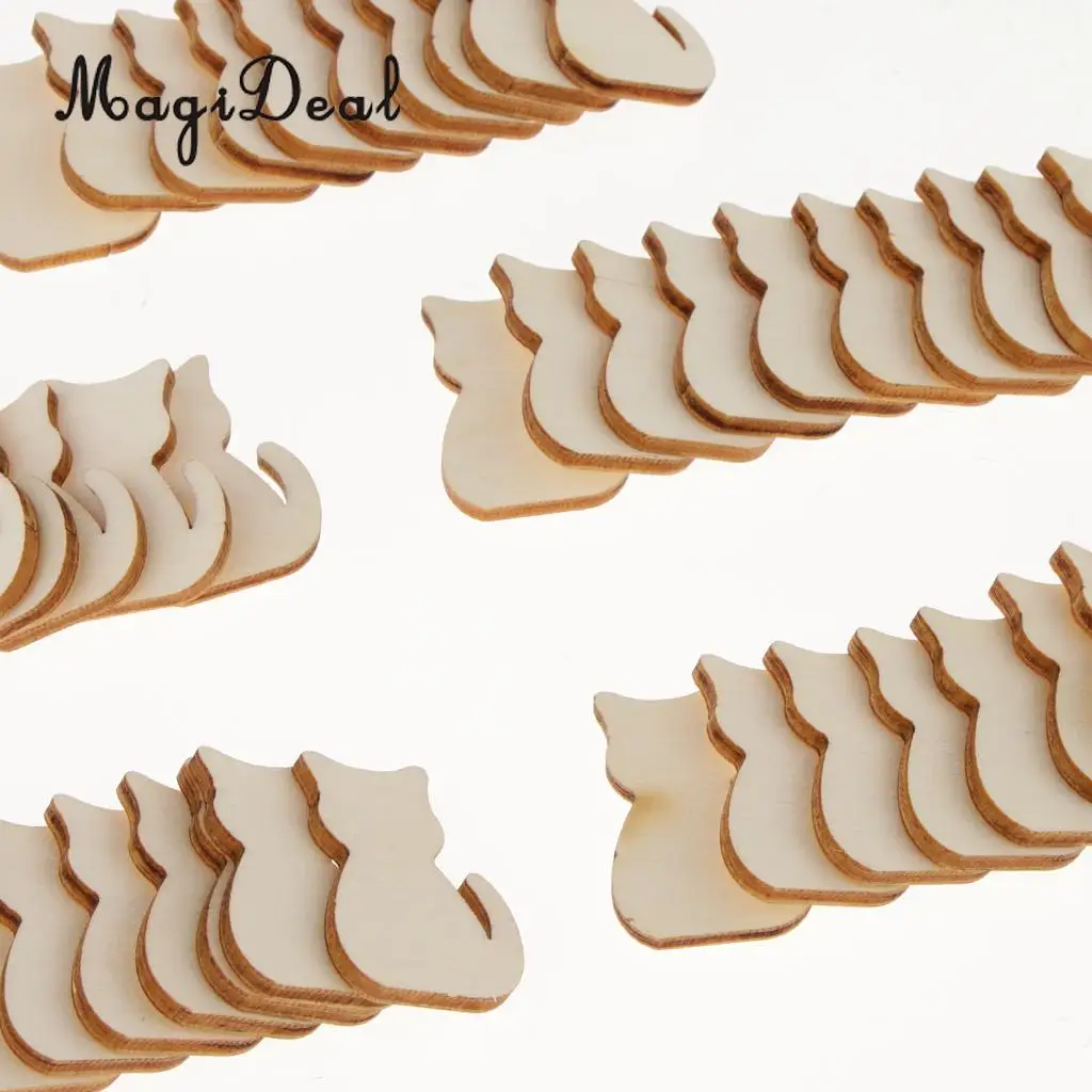 MagiDeal 50pcs Vintage Blank Cat Cutout Wooden Chips Scrapbooking Embellishment Home Decor Toy DIY Craft