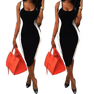 

New Sexy Women Sleeveless Bandage Bodycon Party Cocktail Club Patchwork Mini Dress 2019 Cotton Casual Dress