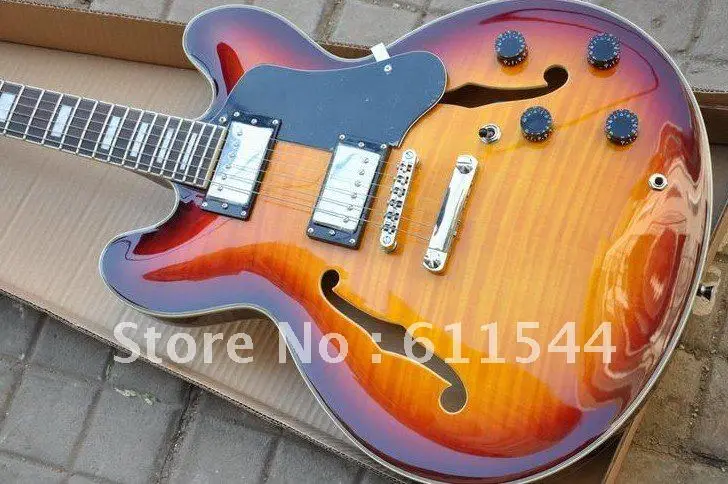 

Wholesale Classic Jazz Guitar Honey Flame Top High Quality Musical instruments Free Shipping