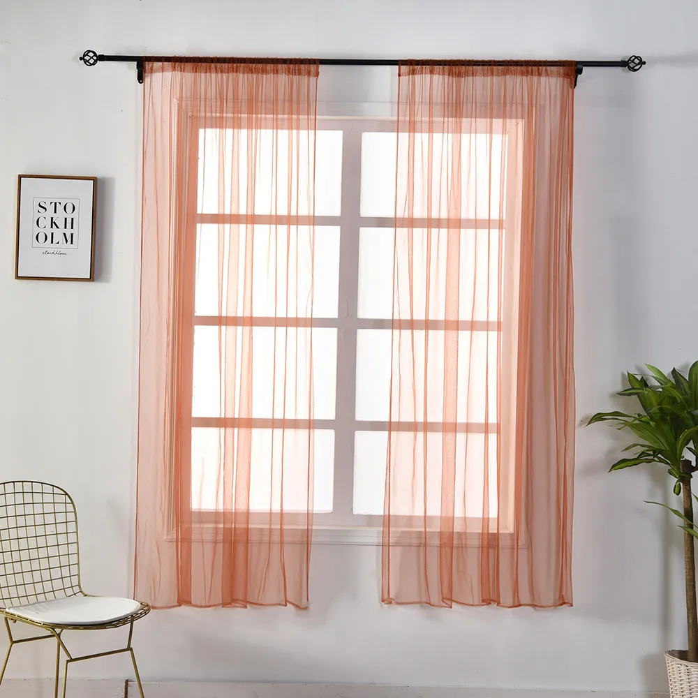 

ISHOWTIENDA Leaves Sheer Curtain Tulle Window Treatment Voile Drape Valance 1 Panel Fabric